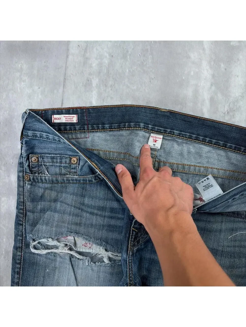 Y2K True Religion Grunge Distressed Baggy Skater Denim Jeans